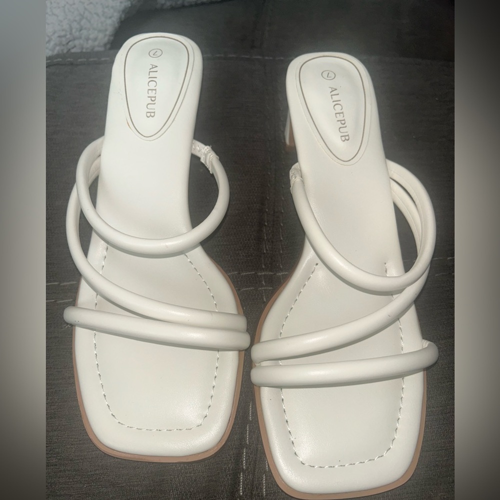 White Strappy Square-Toe Heeled Sandals